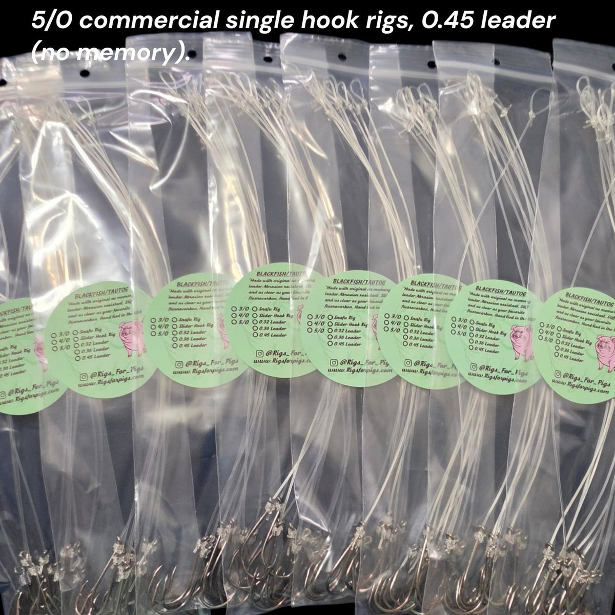 10 Pack Commercial Single Hook Rigs 3/0-5/0 Octopus Hooks
