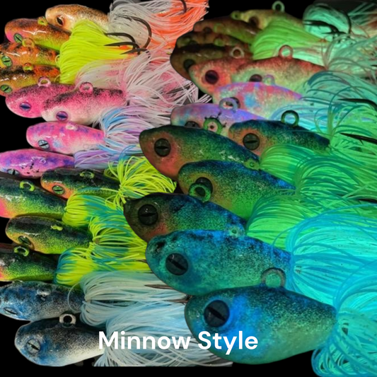 Ball/ Minnow Style Jigs with Silicone Glow Skirts By: John Kim