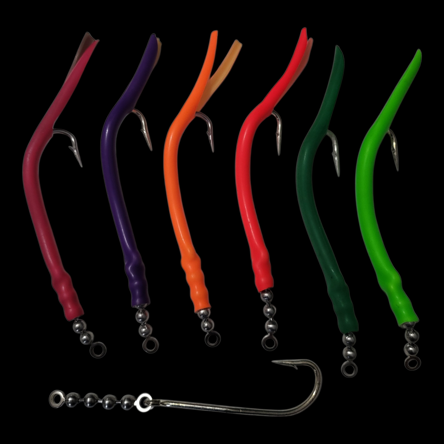 6 Pack Stainless Steel Limerick Hooks with Colored Tubes and Bead Chains 8/0