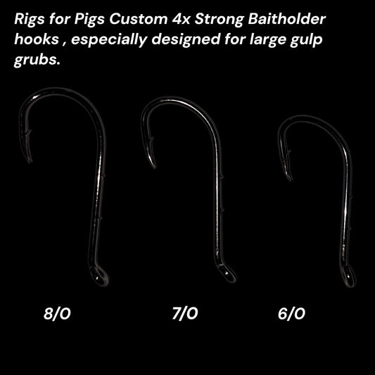 25 Count/ Custom Fluke 4x Strong Baitholder Hooks/ Designed for large Gulp