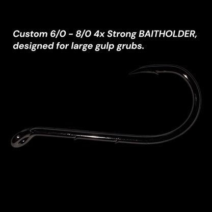 25 Count/ Custom Fluke 4x Strong Baitholder Hooks/ Designed for large Gulp