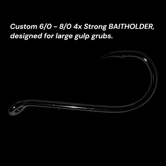 25 Count/ Custom Fluke 4x Strong Baitholder Hooks/ Designed for large Gulp