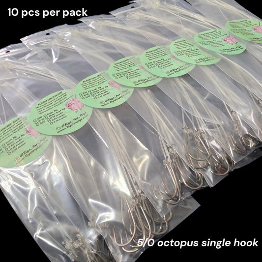 10 Pack Commercial Single Hook Rigs 3/0-5/0 Octopus Hooks
