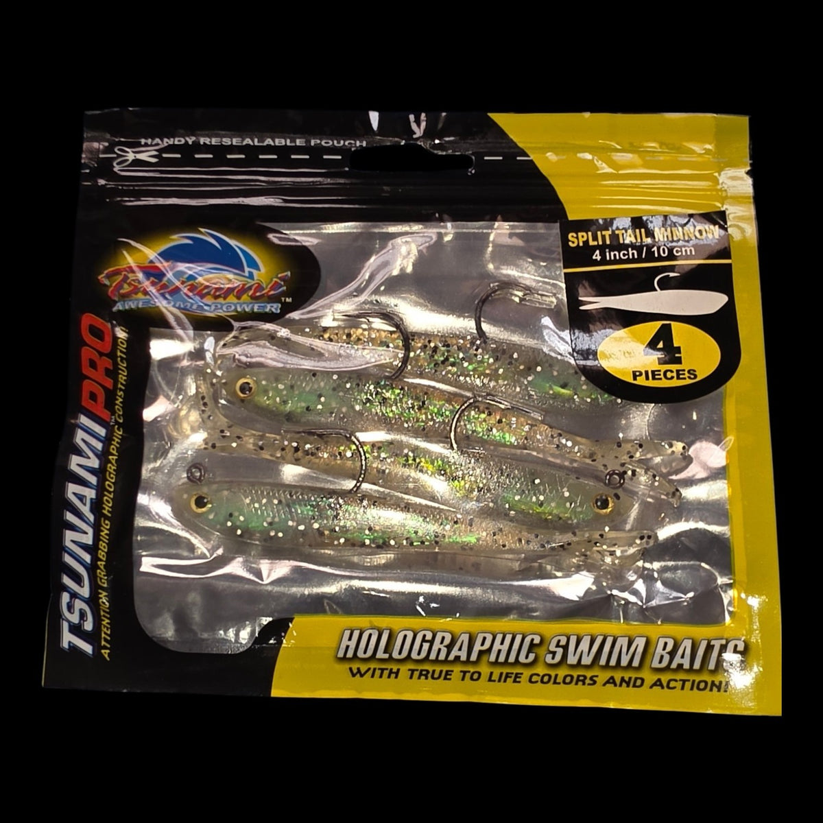 Tsunami Pro Split Tail Minnow 4" Glass Minnow Fleck