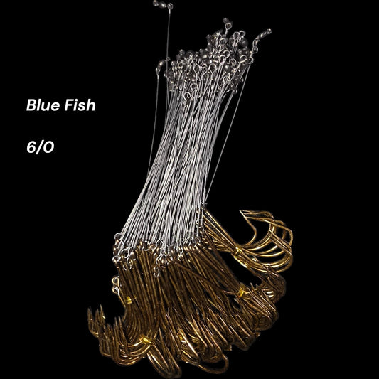 6/0 Blue Fish Hooks with Steel Leader 25 Pack