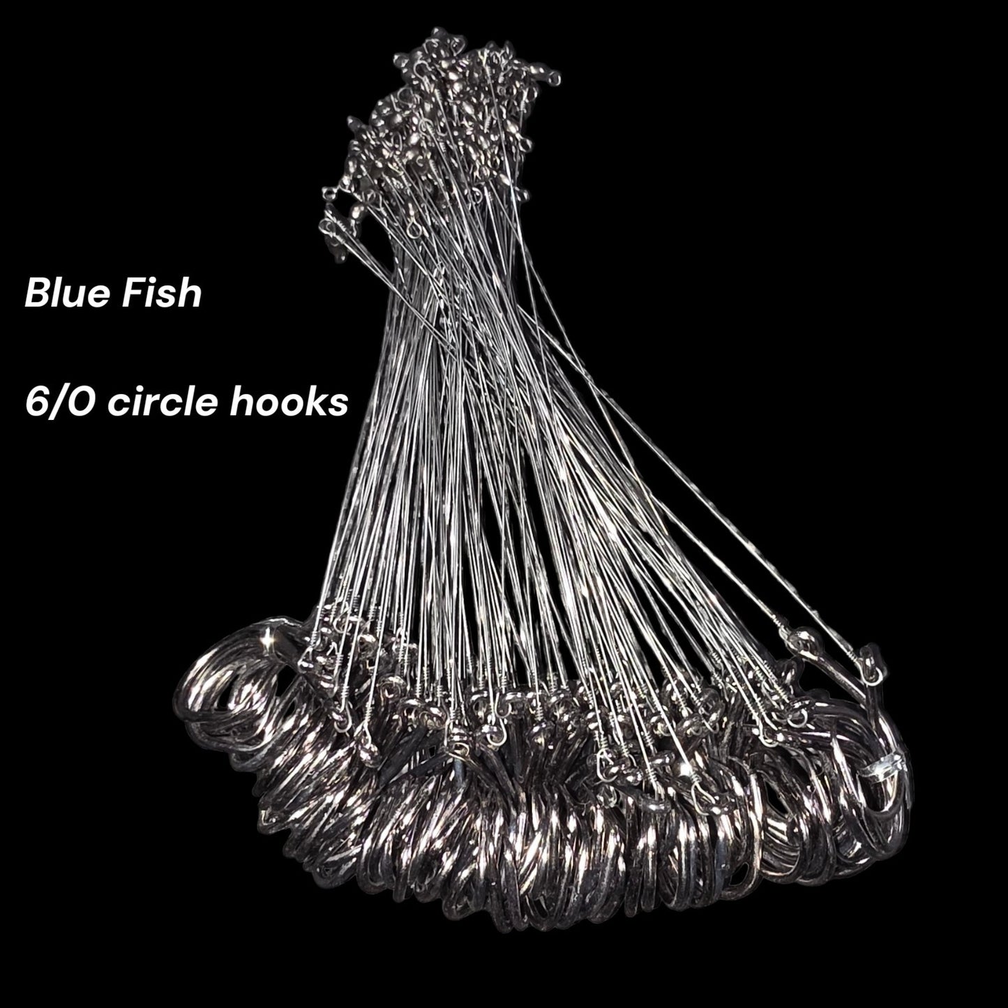 6/0 Blue Fish Hooks with Steel Leader 25 Pack