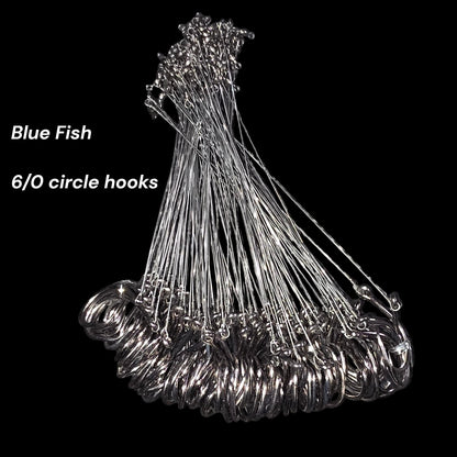 6/0 Blue Fish Hooks with Steel Leader 25 Pack