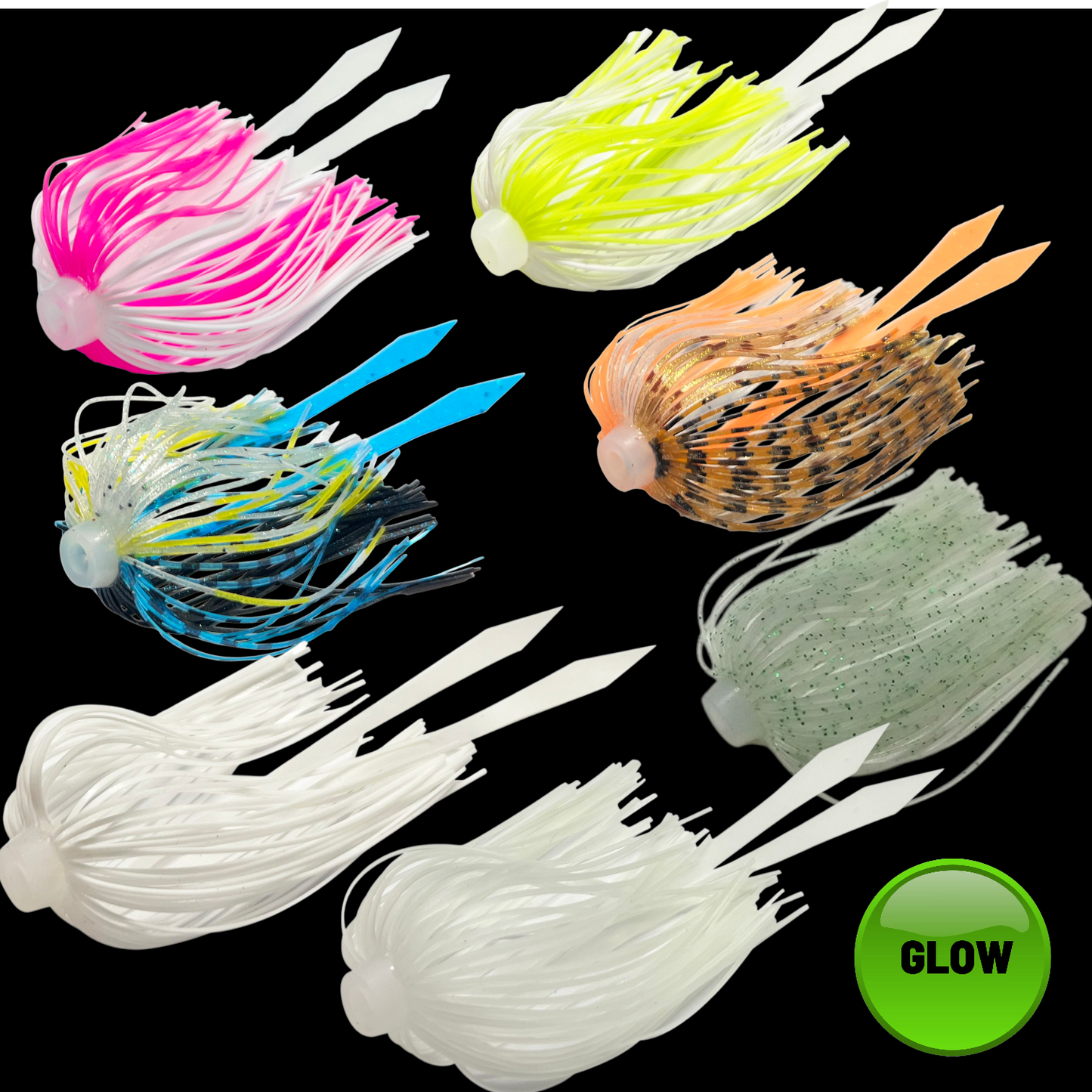 12- Silicone Glow Skirts/ Umbrella Skirt/ 80 Strands